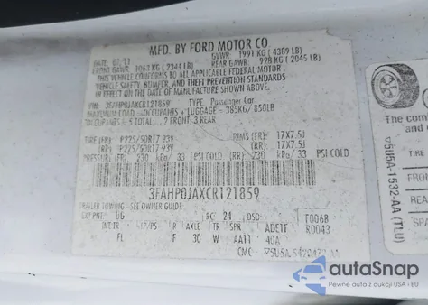 2012 Ford Fusion Sel z USA, uszkodzony, nr VIN 3FAHP0JAXCR121859